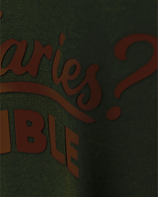 Olive T-shirt with Boundaries? Flexible text, cropped close-up detail view