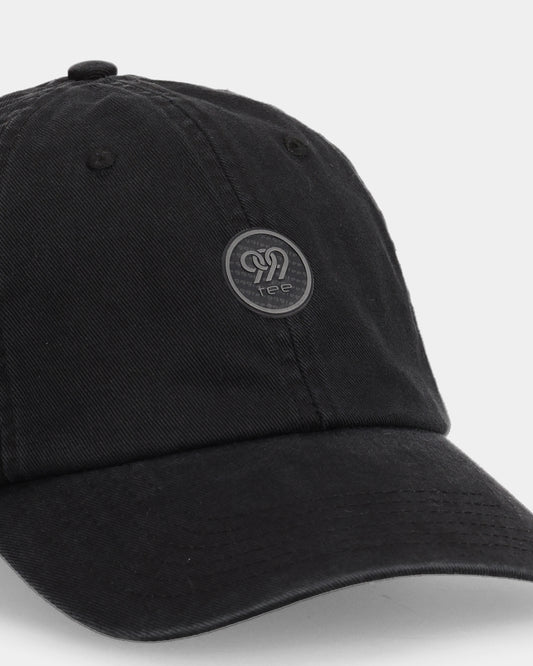 Black classic dad cap with small front logo.