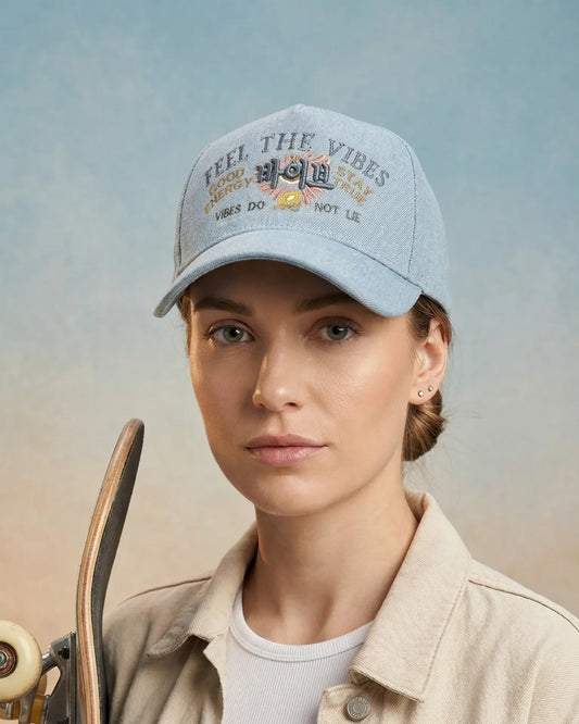 Feel the Vibes Denim Cap