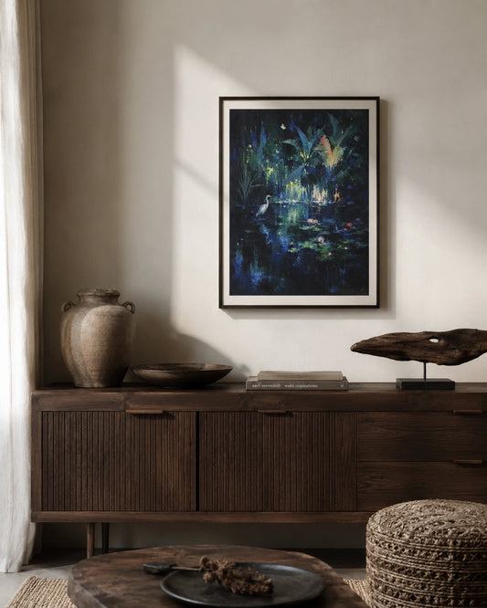Midnight Lotus Pond Canvas Wall Art