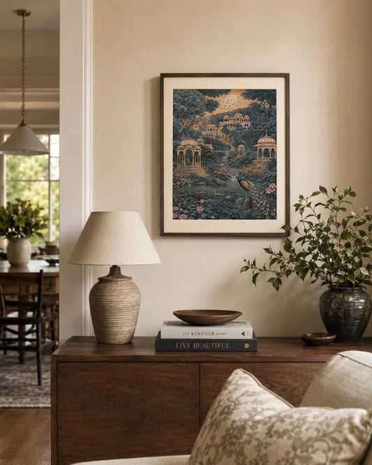 Peacock Moon Palace Canvas Wall Art