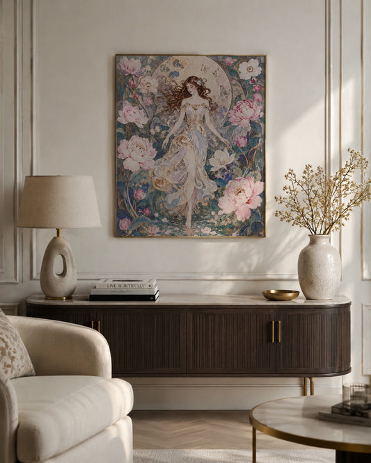 Celestial Peony Muse Canvas Wall Art