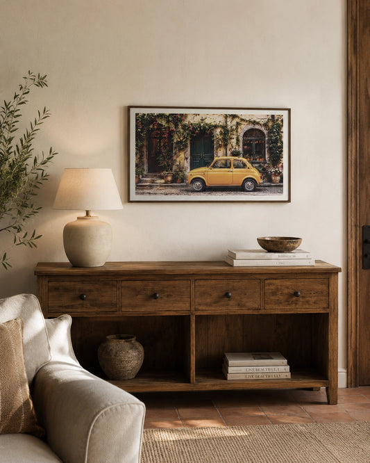 Yellow Car in Old Town Canvas Wall Art