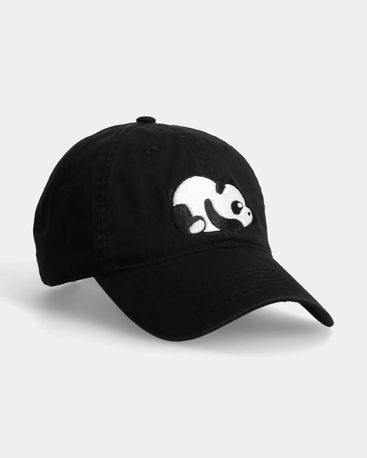Black cap with a white panda logo on the front.