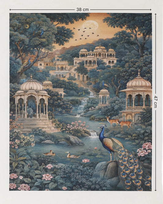 Peacock Moon Palace Canvas Wall Art