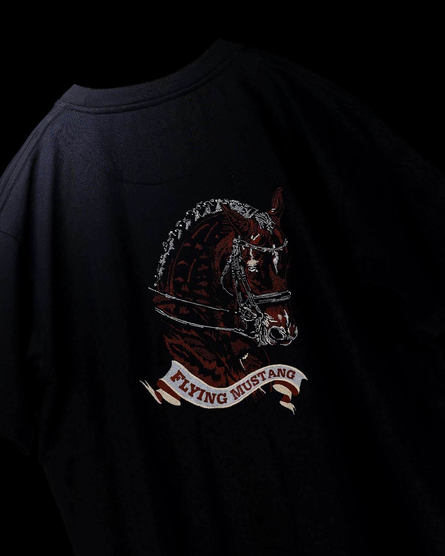 Flying Mustang Oversized Embroidered Black T-shirt