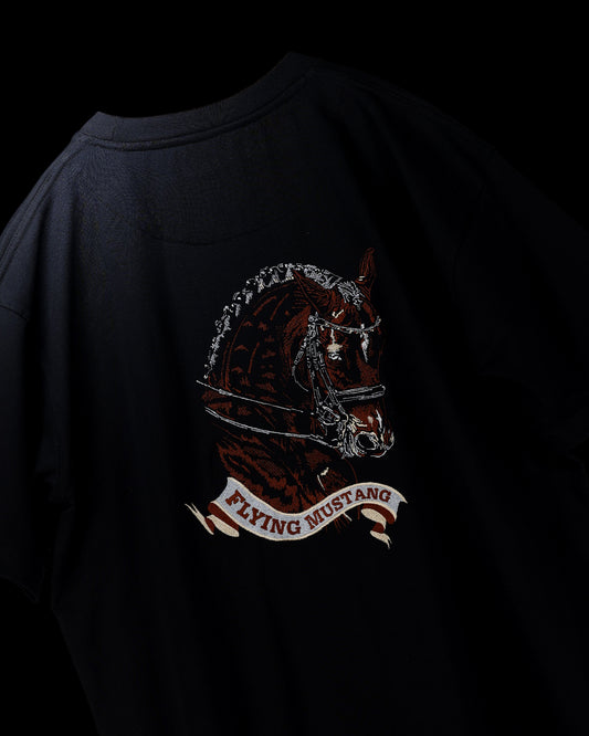 Flying Mustang Oversized Embroidered Black T-shirt