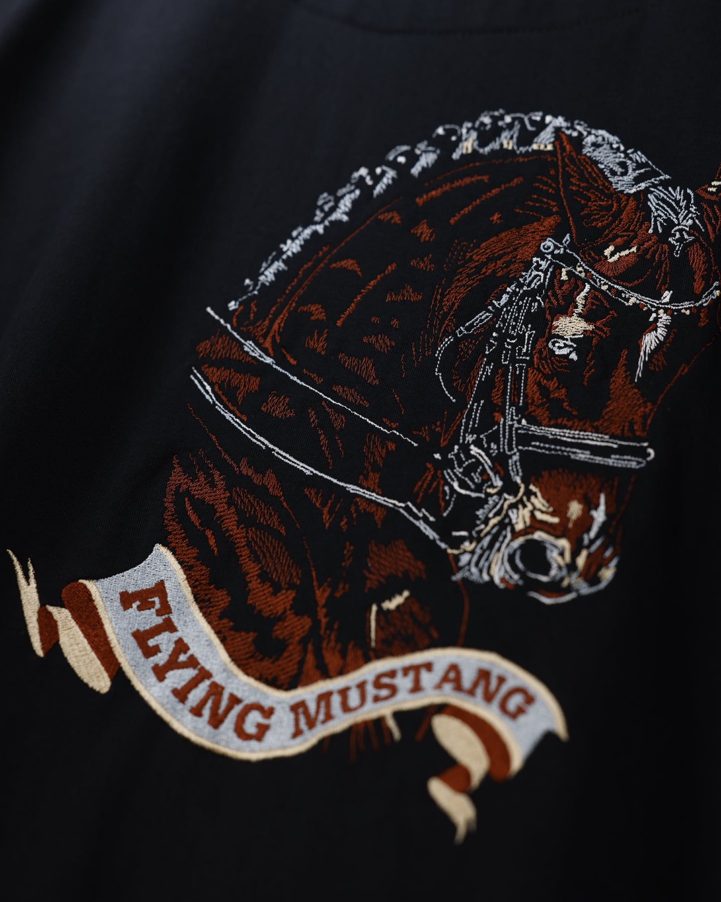 Flying Mustang Oversized Embroidered Black T-shirt