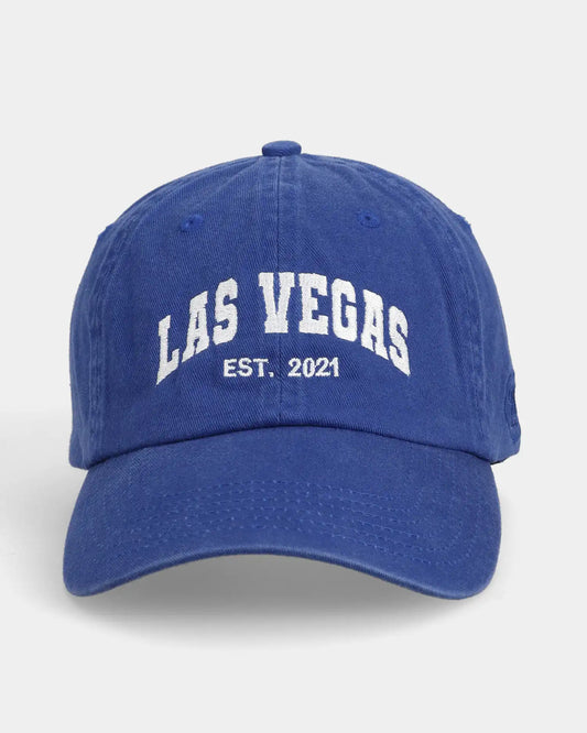 Navy cap with white LAS VEGAS EST. 2021 embroidery, front view
