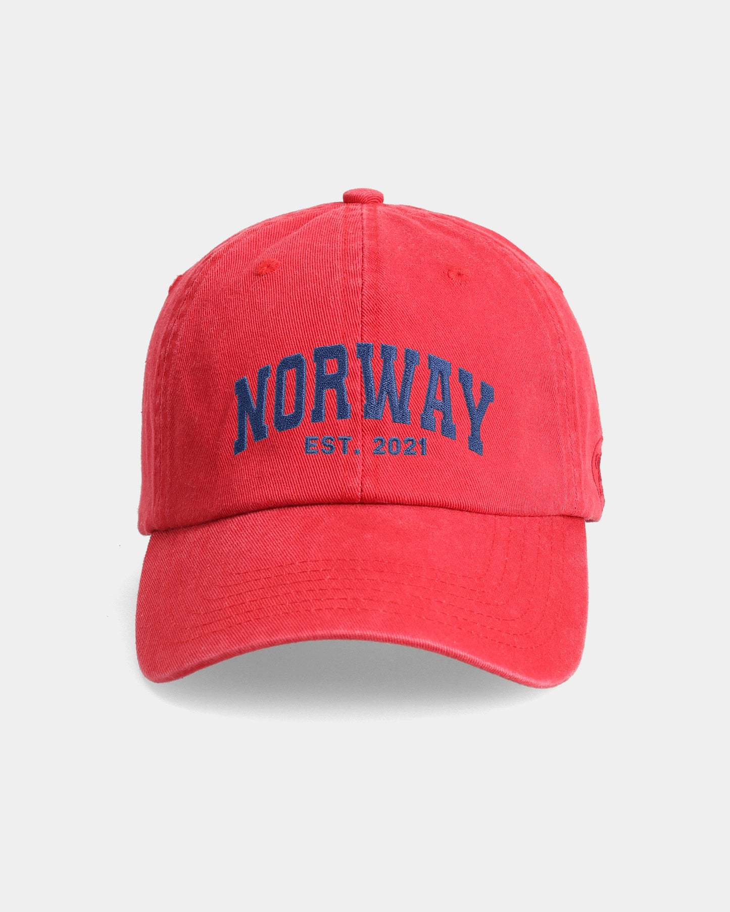 Khaki Norway Dad Cap with NORWAY EST. 2021 embroidery, front close-up