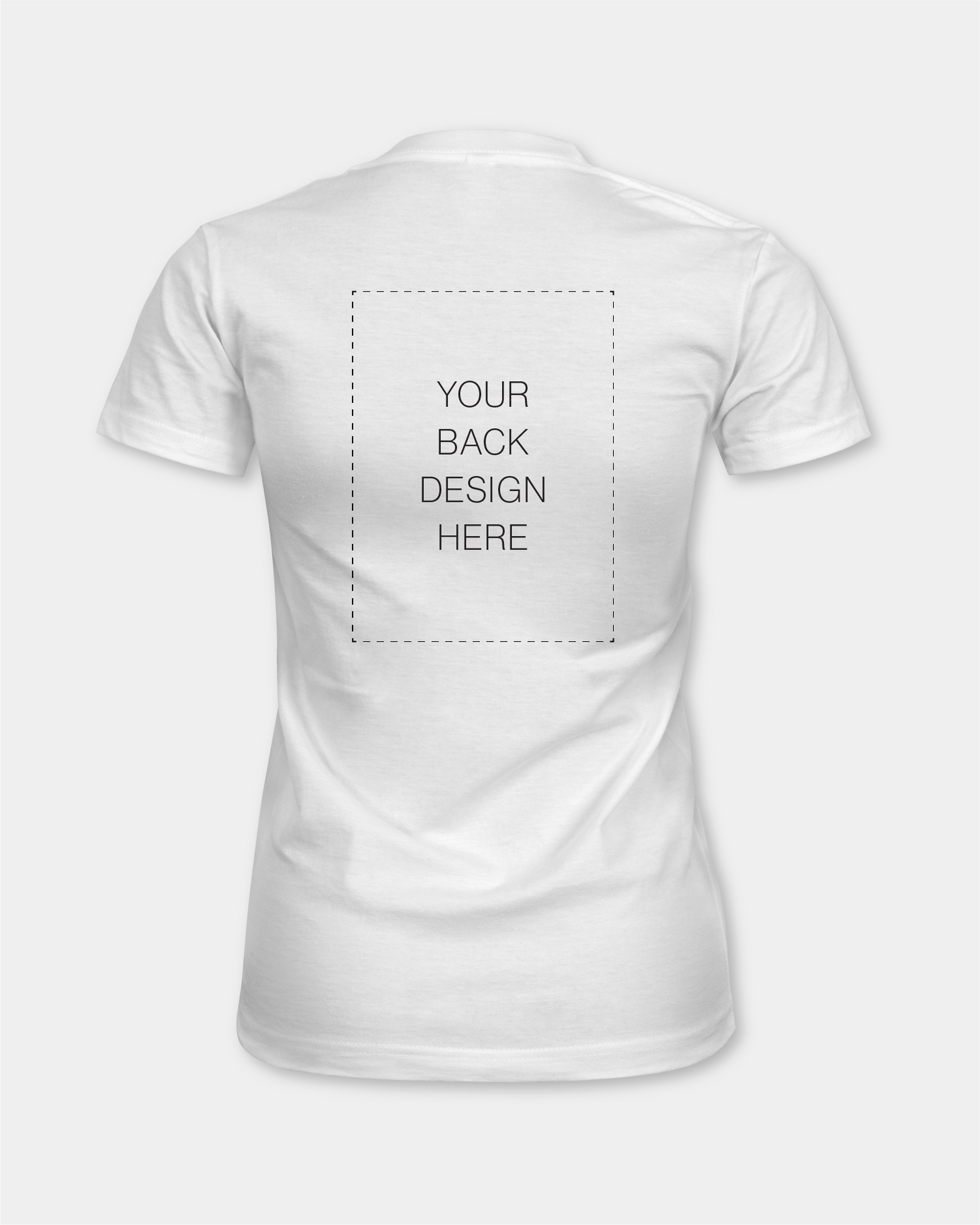 White t-shirt with a customizable back design area on a white background
