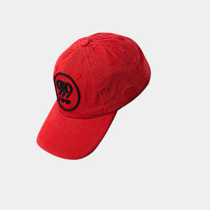 999Tee red coloured dad cap with 3D Puff embroidered 999tee logo with black coloured  thread.