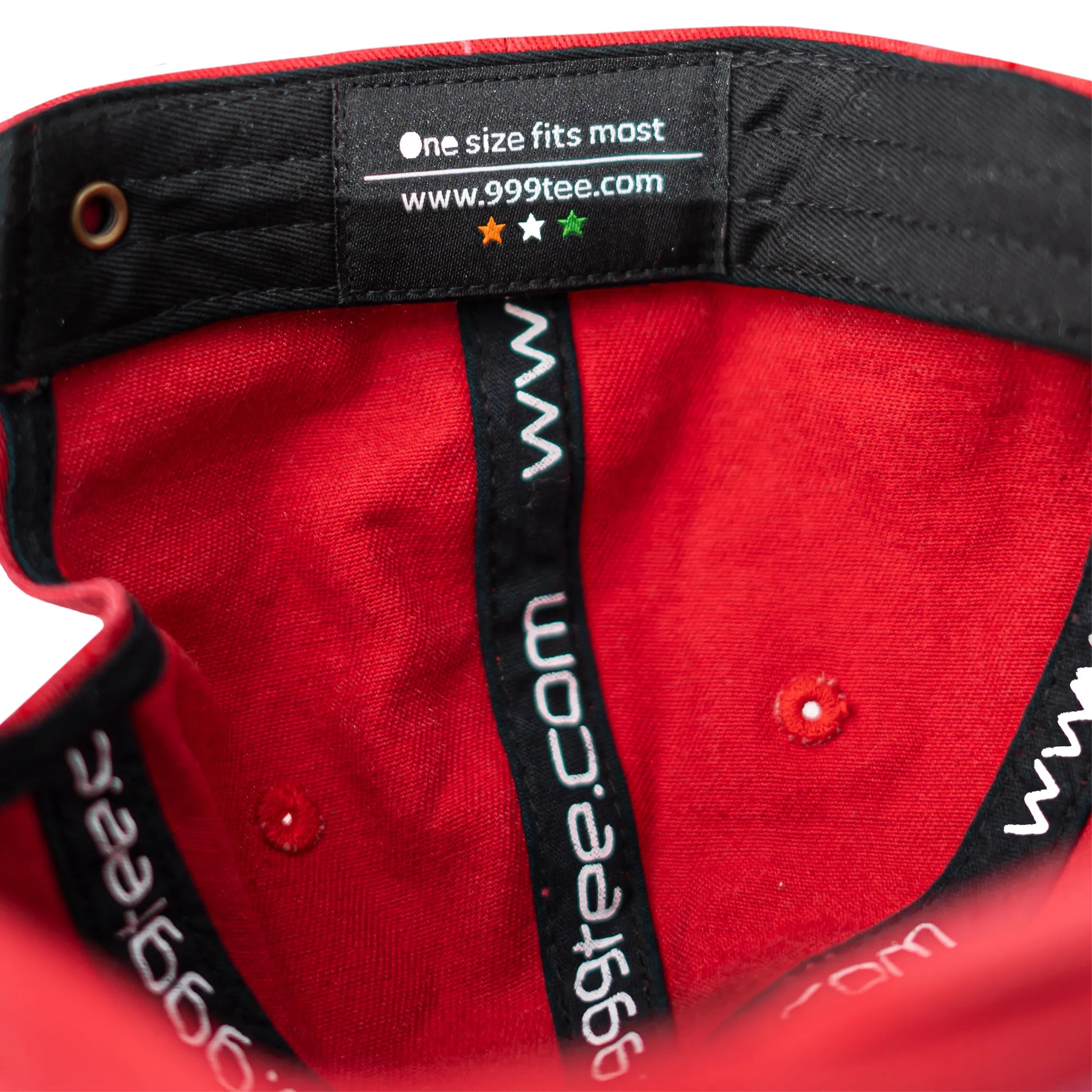 999Tee red coloured dad cap with 3D Puff embroidered 999tee logo with black coloured  thread.