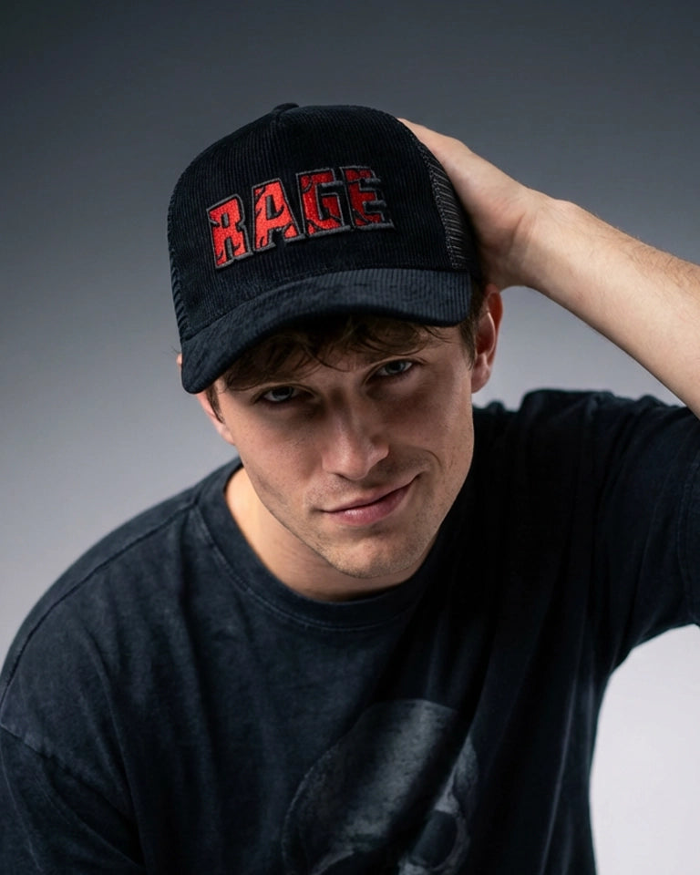 Gen Rage Cap Rage Trucker Cap – Black Corduroy | 999TEE – 999Tee