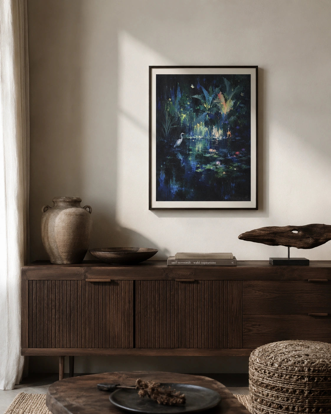 Midnight Lotus Pond Canvas Wall Art