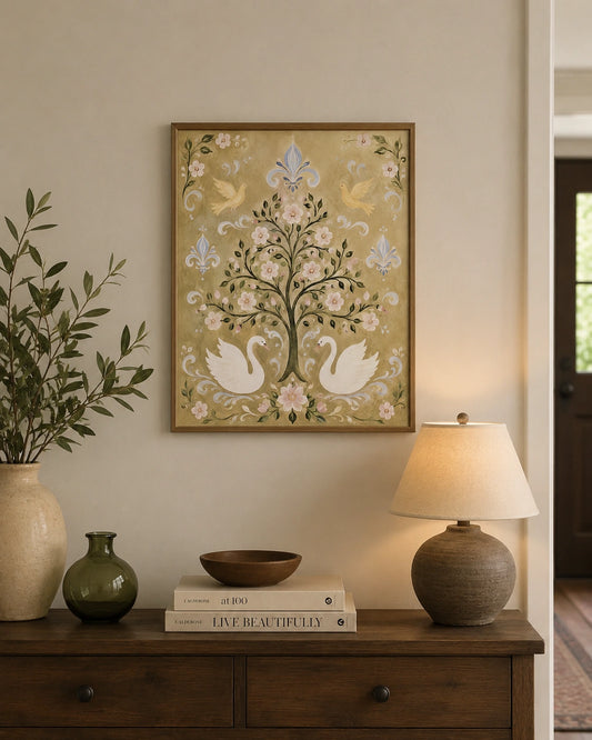 Swan Blossom Tree Canvas Wall Art