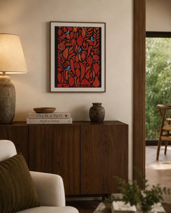 Red Folk Garden Canvas Wall Art