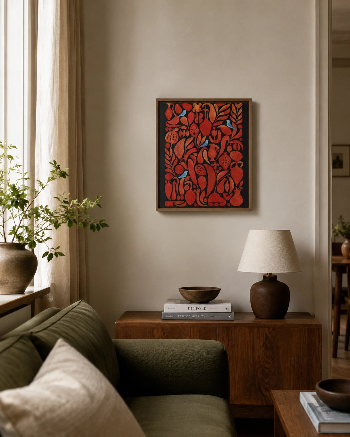 Red Folk Garden Canvas Wall Art