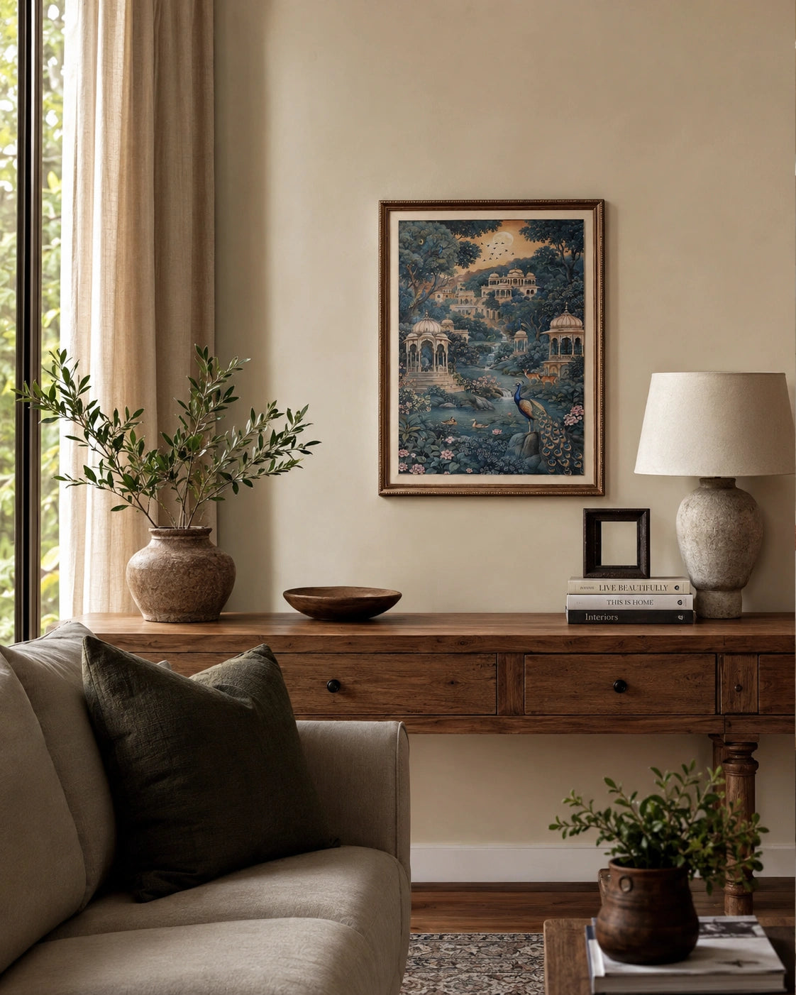 Peacock Moon Palace Canvas Wall Art