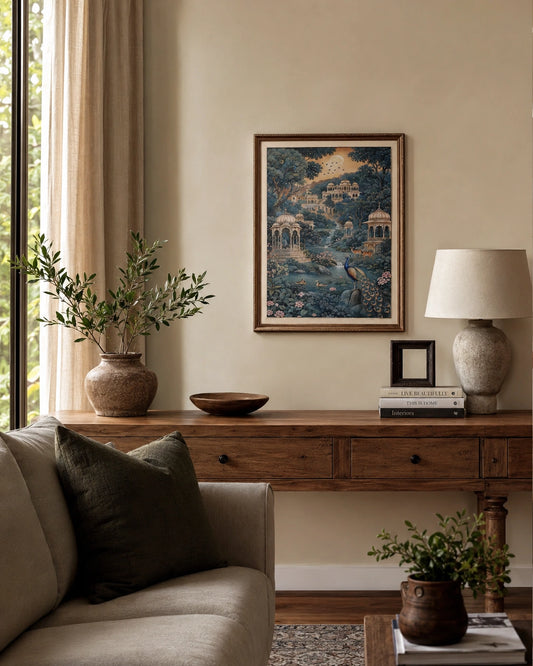 Peacock Moon Palace Canvas Wall Art