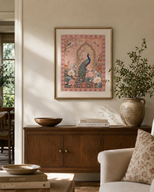 Peacock Lotus Palace Canvas Wall Art
