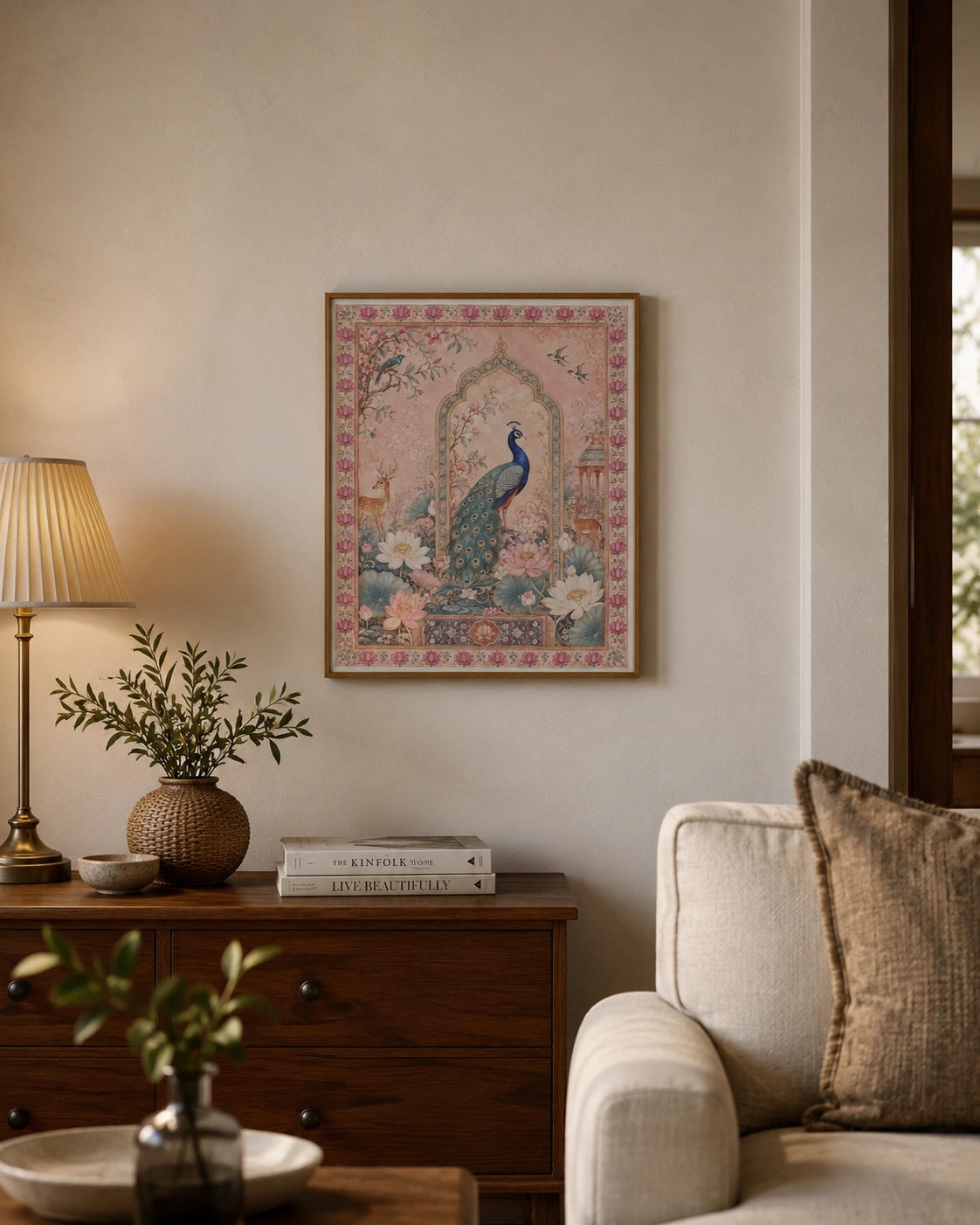 Peacock Lotus Palace Canvas Wall Art