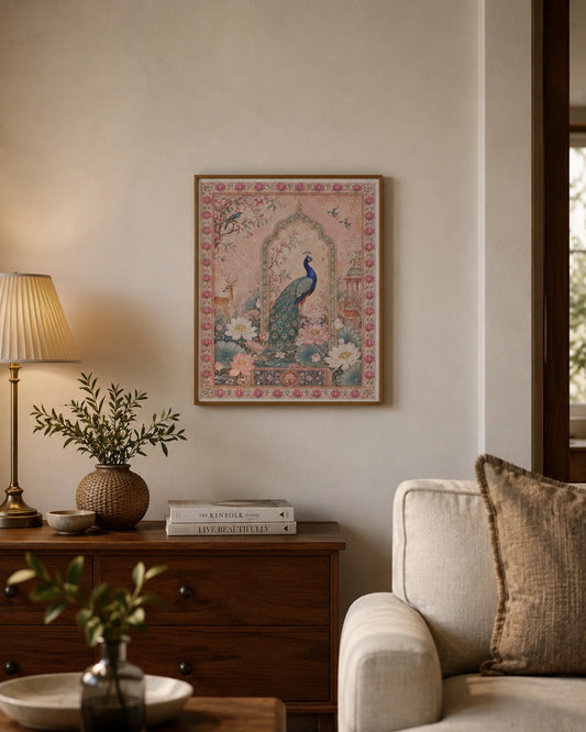Peacock Lotus Palace Canvas Wall Art