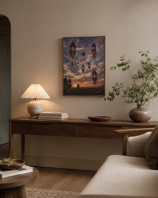 Lanterns Over the City Canvas Wall Art