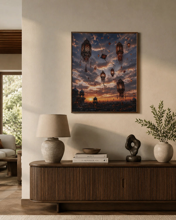 Lanterns Over the City Canvas Wall Art