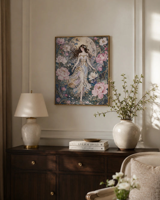 Celestial Peony Muse Canvas Wall Art