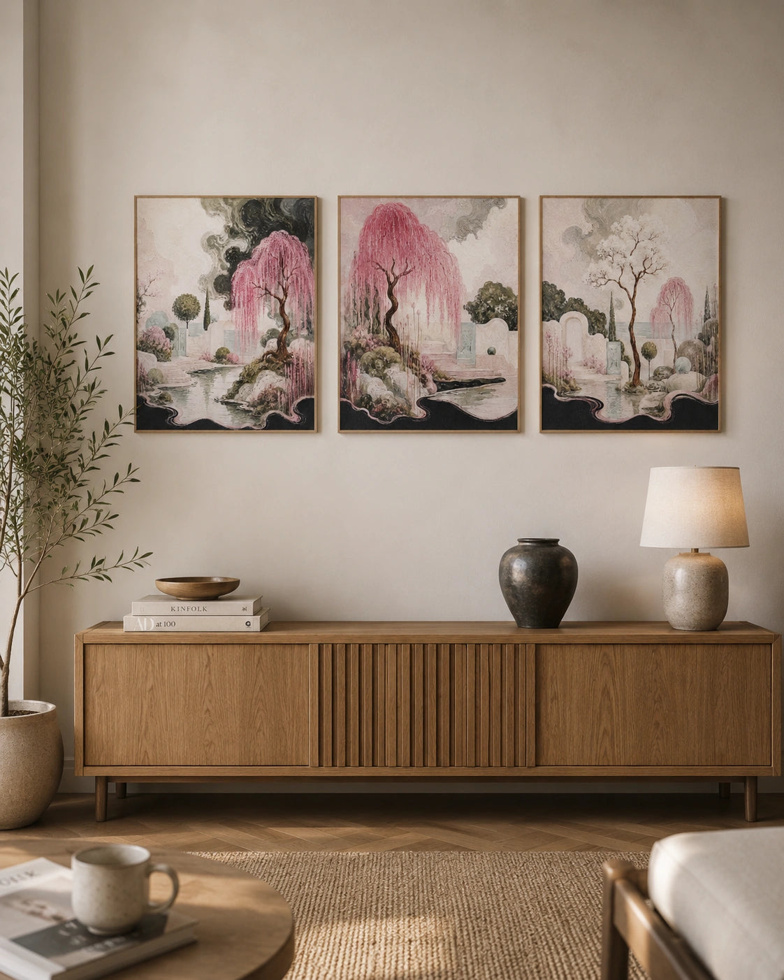 Blush Willow Garden Set of 3 Canvas Wall Art