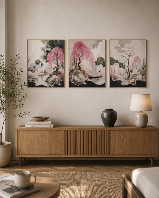 Blush Willow Garden Set of 3 Canvas Wall Art