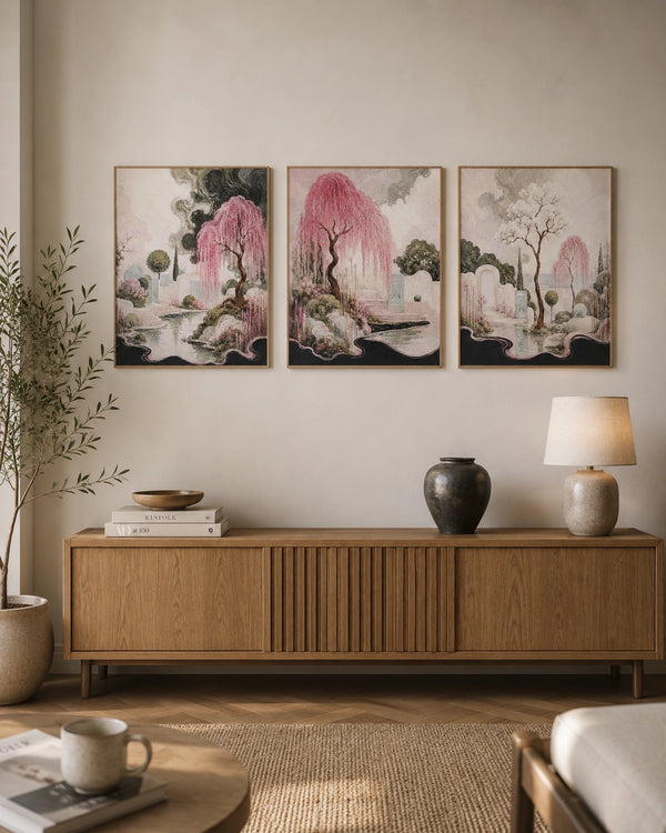 Blush Willow Garden Set of 3 Canvas Wall Art