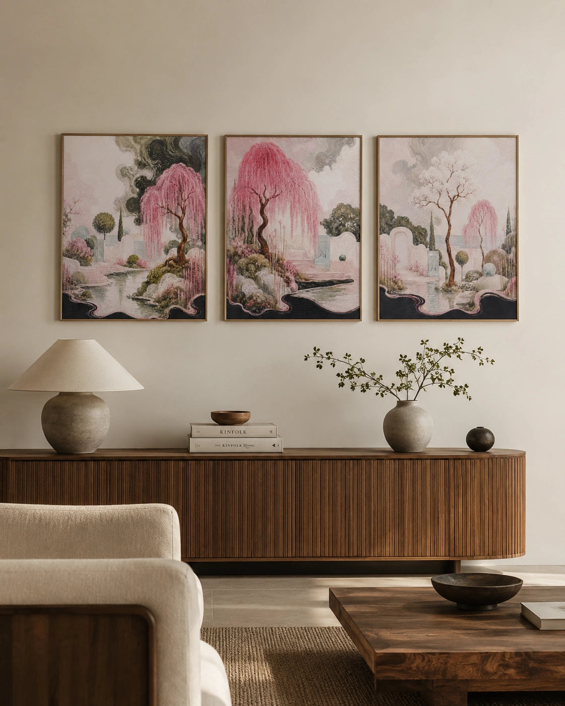 Blush Willow Garden Set of 3 Canvas Wall Art
