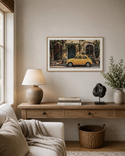 Yellow Car in Old Town Canvas Wall Art