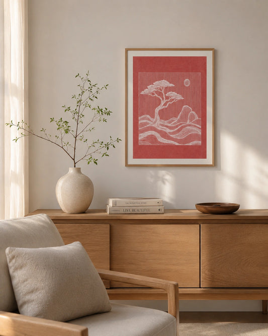 Terracotta Zen Tree Canvas Wall Art