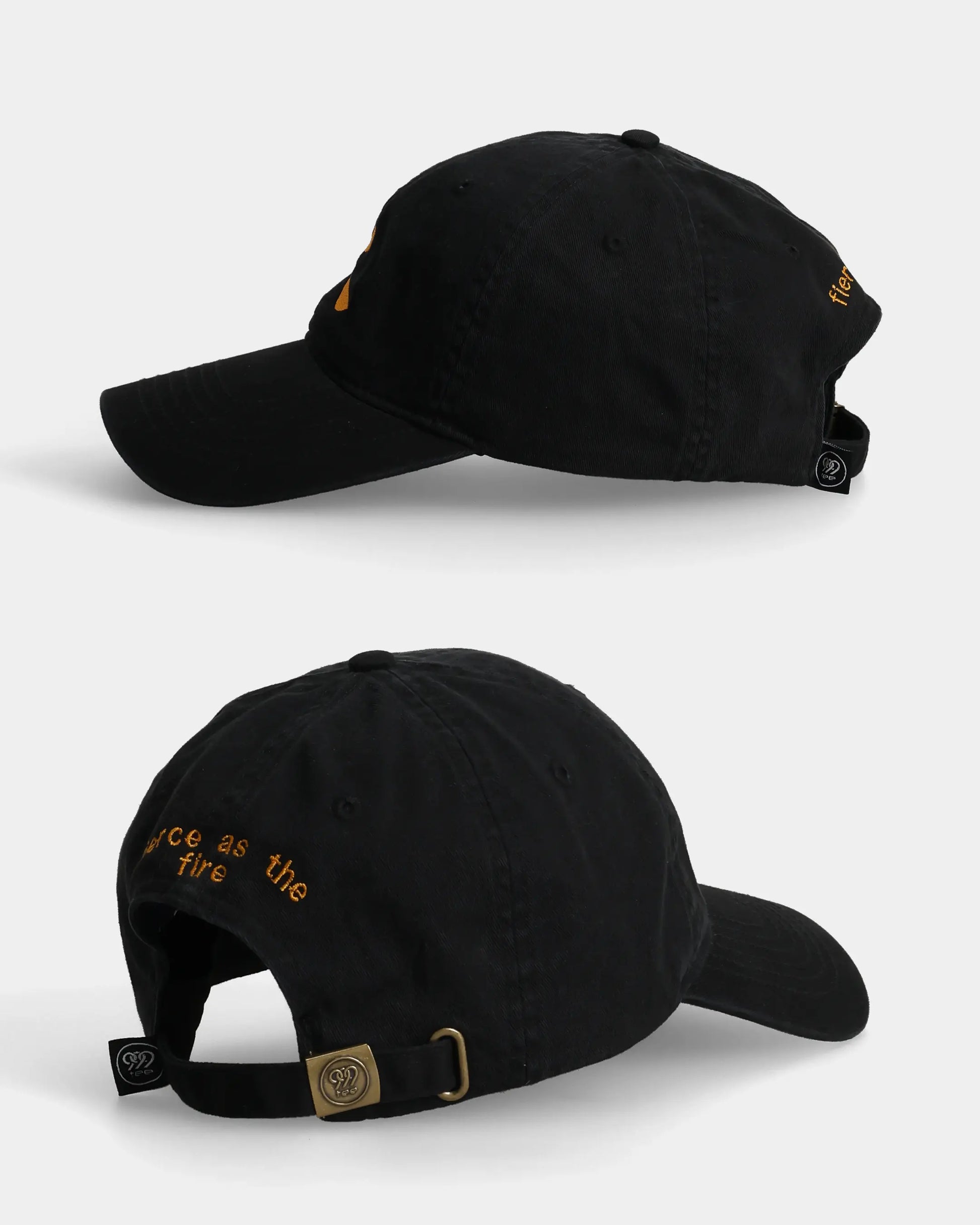 Black Fire Dad Cap side and back views with back text