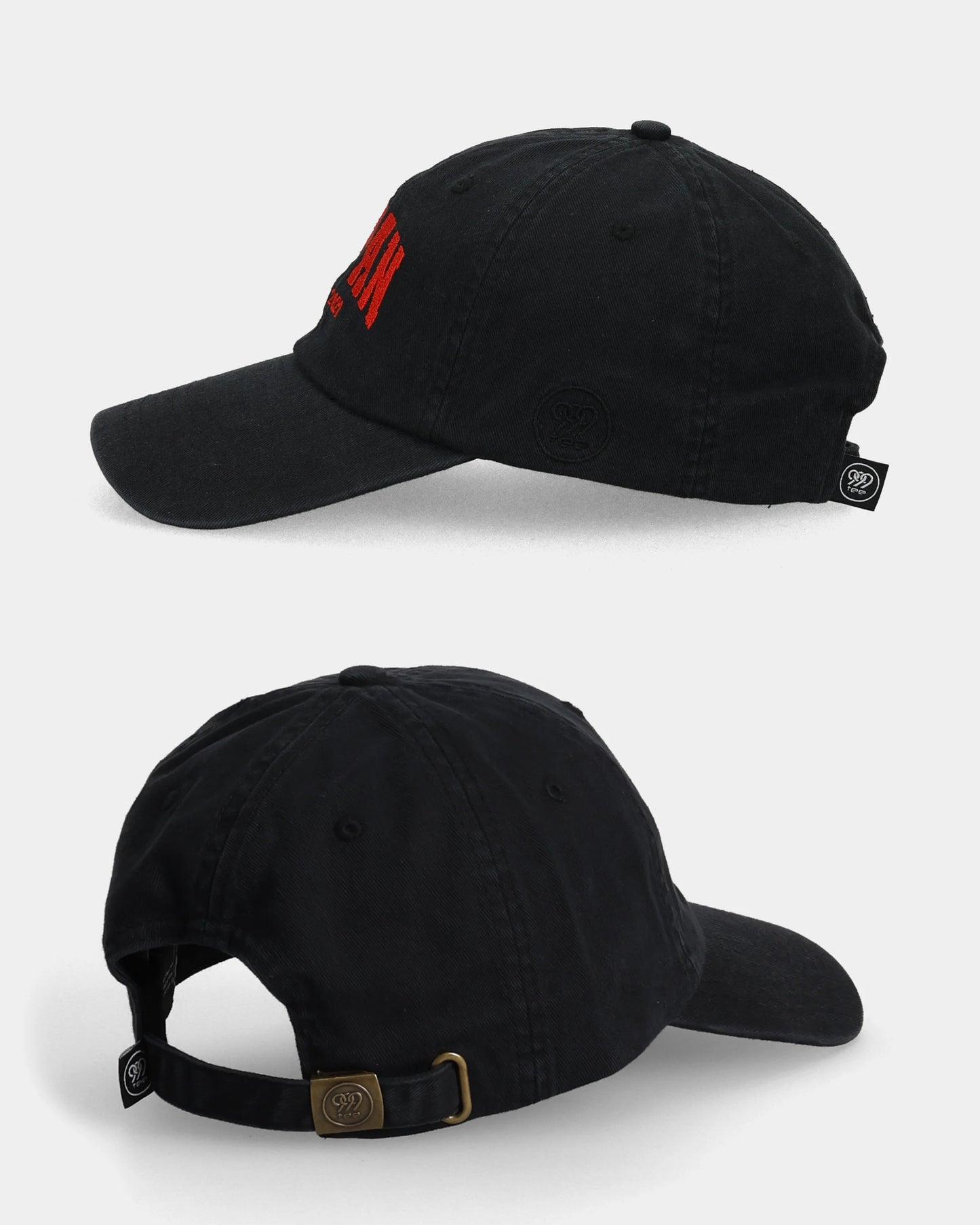 Black Japan Dad Cap side and back view with buckle detail