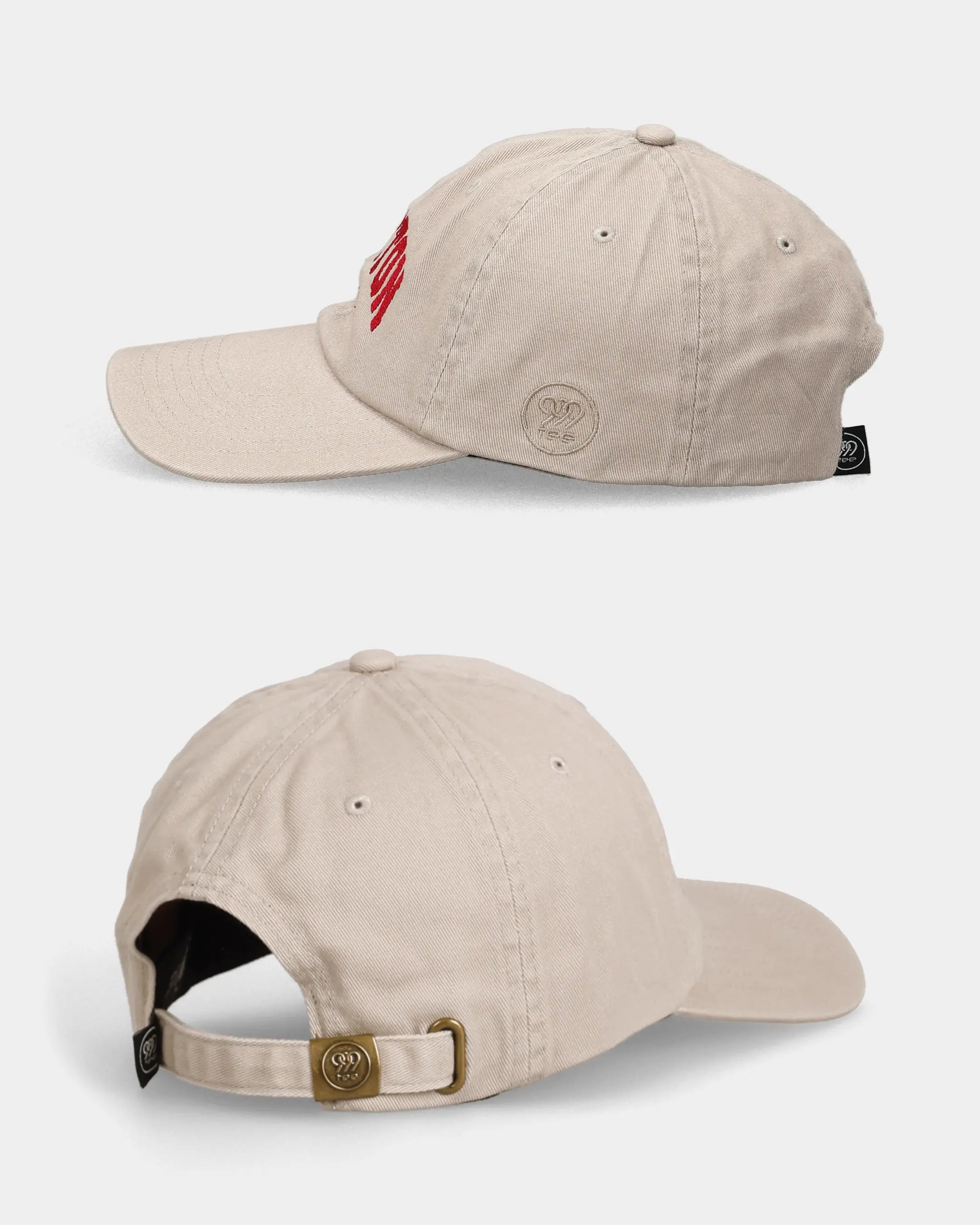 Khaki Houston City Dad Cap side and back views with strap detail