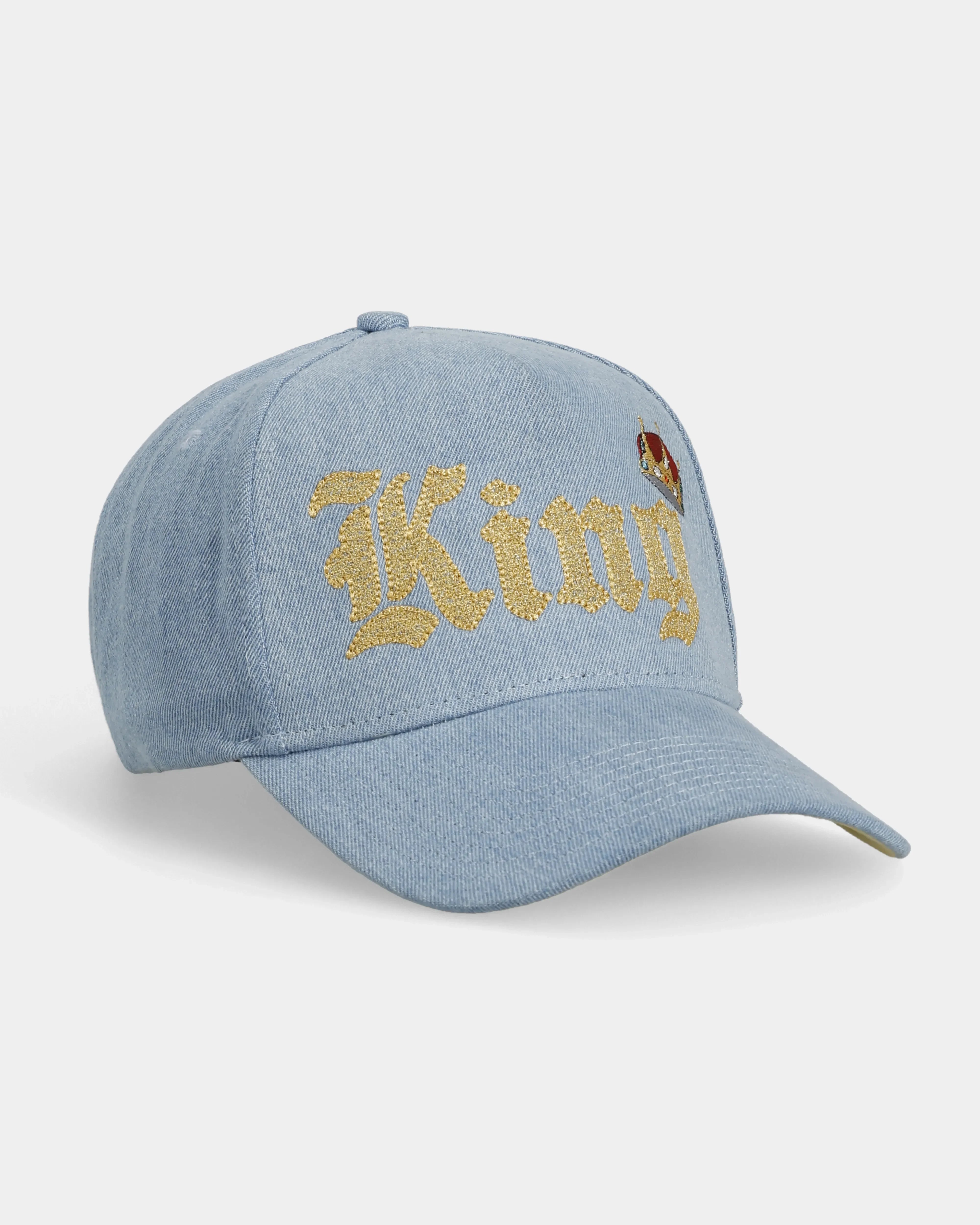 King Cap King Crown Denim Cap in Light Blue | Premium Embroidered Cap by 999Tee