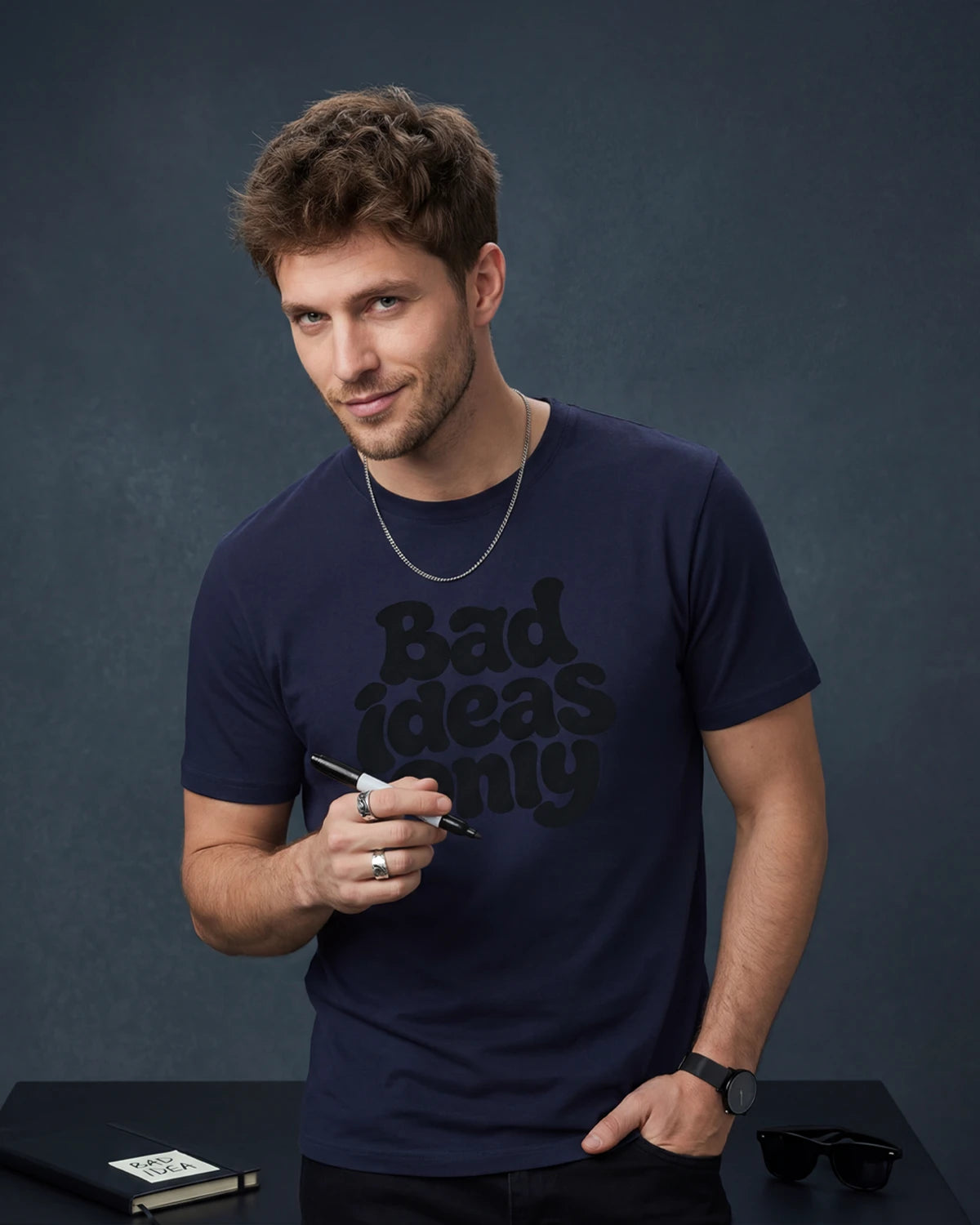Bad Ideas Only Men’s T-Shirt - Navy