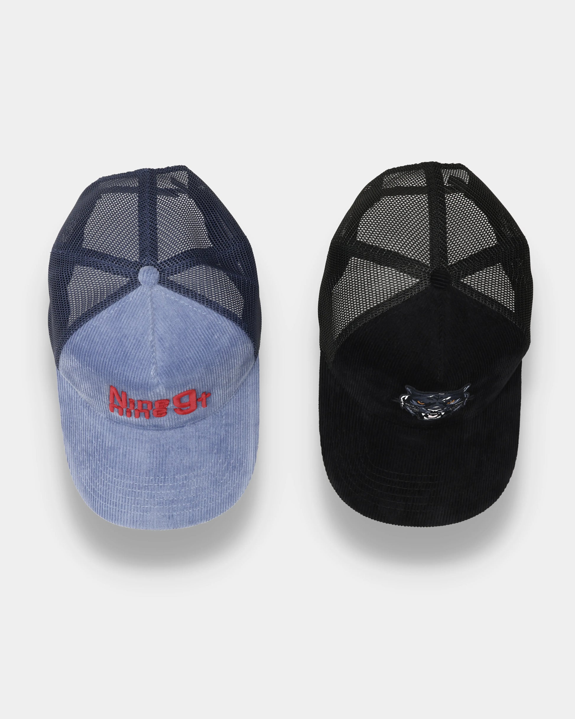 Panther and Vol.09 Matt Trucker Caps, top view comparison with mesh panels