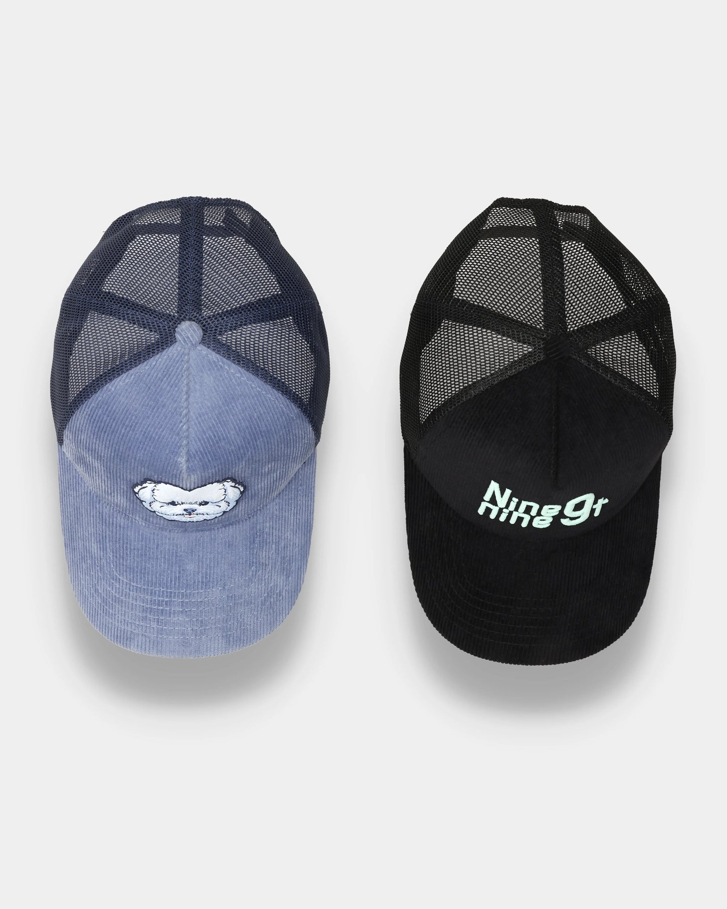 Lil Floof and Vol.08 Matt Trucker Caps, top view comparison with mesh panels