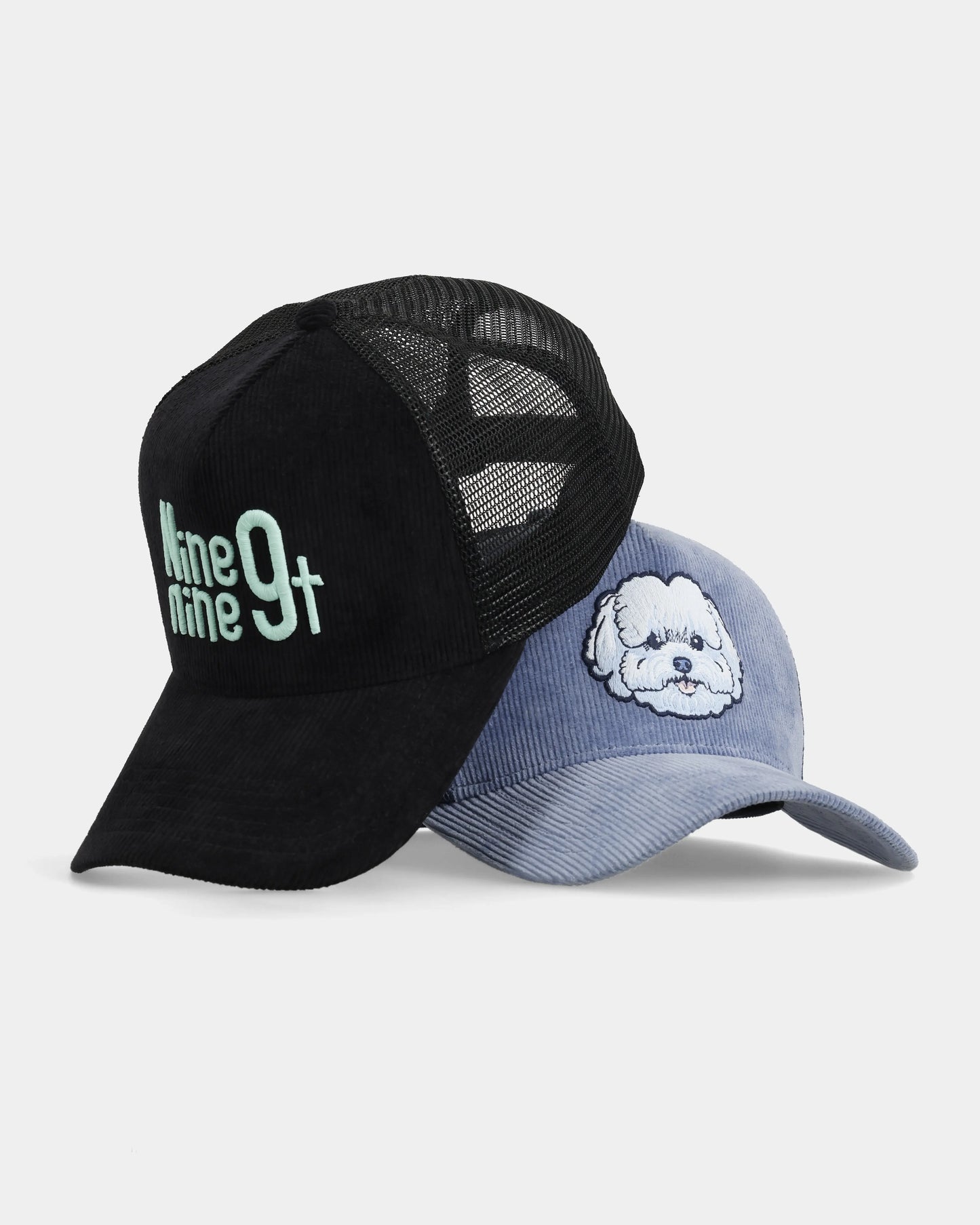 Lil Floof and Vol.08 Matt Trucker Caps, stacked front product shot