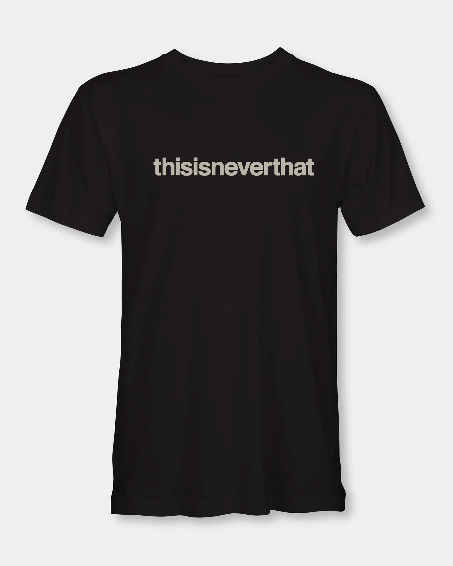 Male black T-shirt with thisisneverthat text, front product view
