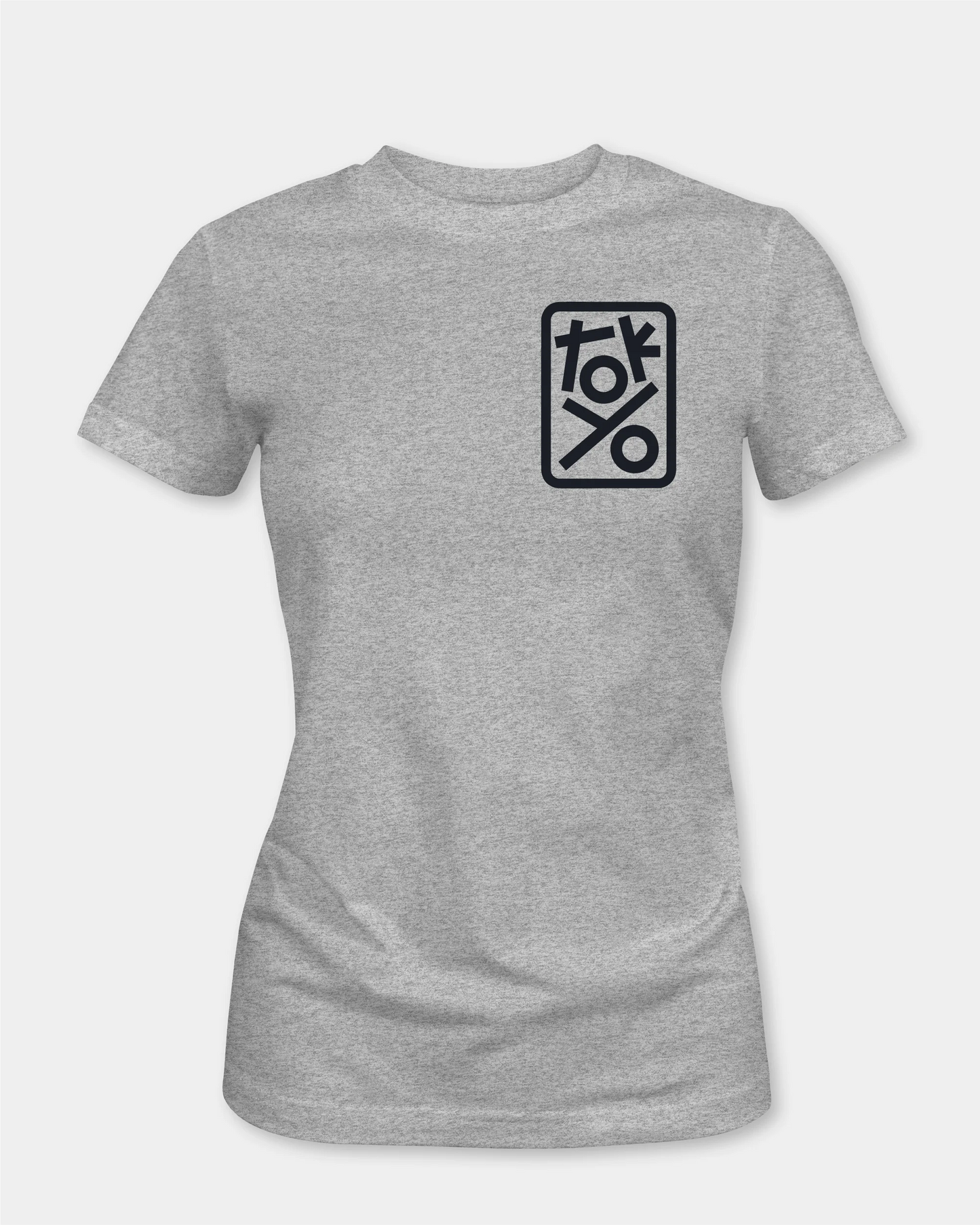 Female t-shirt in grey melange with TOKYO logo, front view

