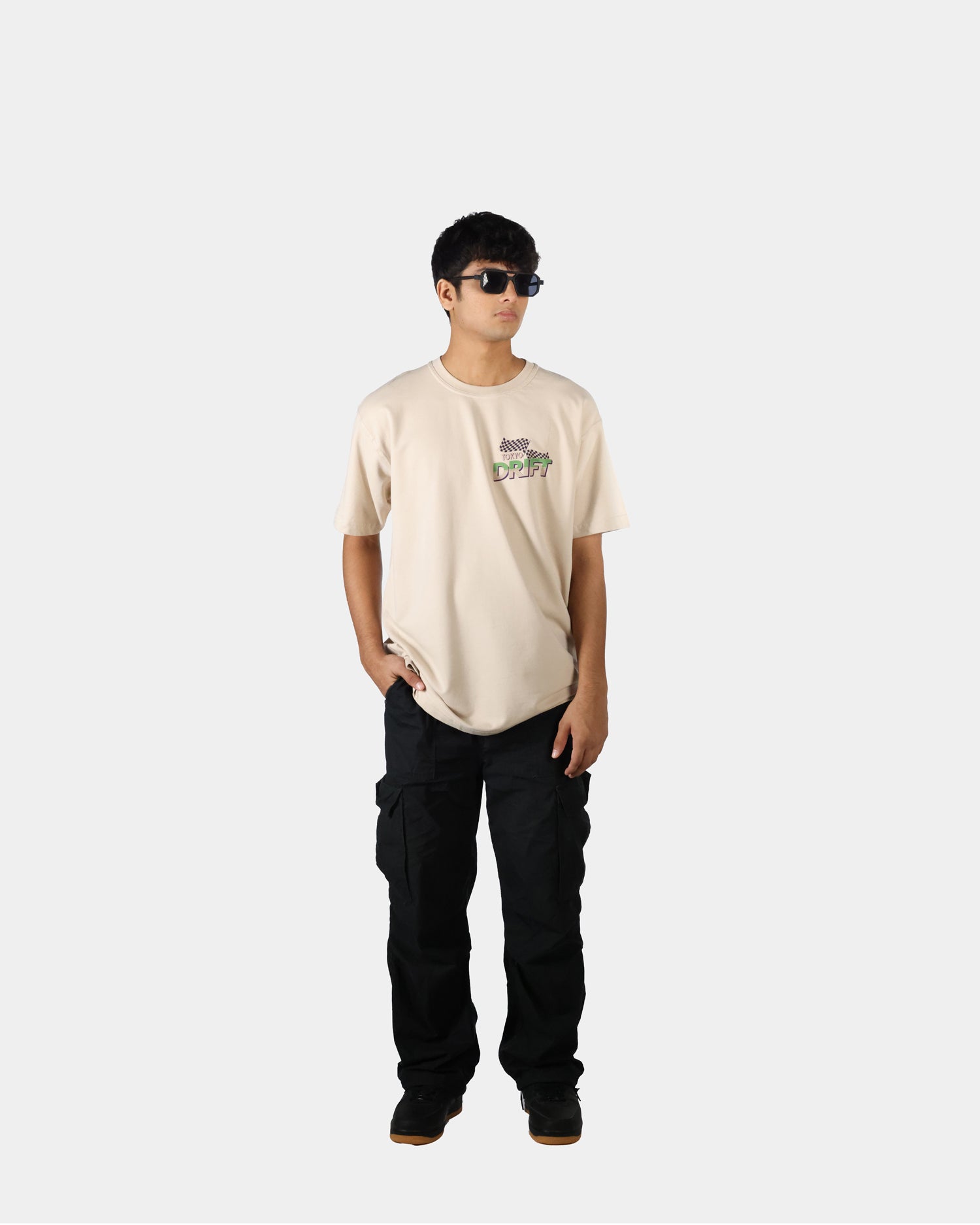 999Tee Beige Unisex Oversized T-shirt with Tokyo Drift design on back and front 03