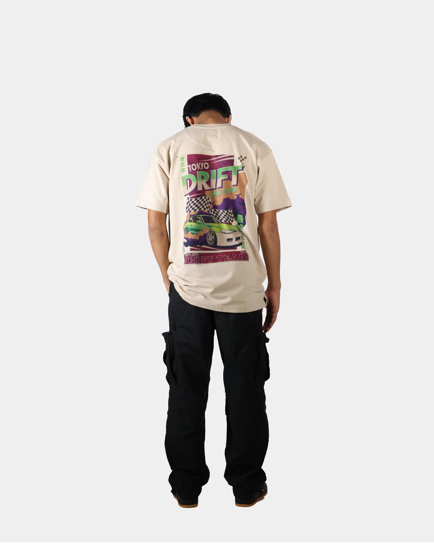 999Tee Beige Unisex Oversized T-shirt with Tokyo Drift design on back and front 02