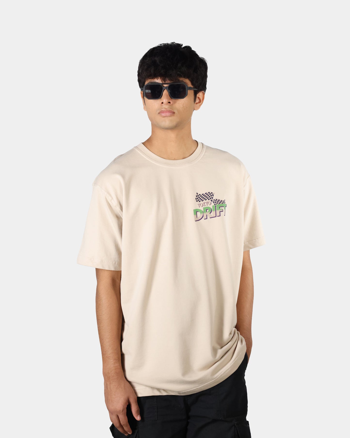 999Tee Beige Unisex Oversized T-shirt with Tokyo Drift design on back and front 04