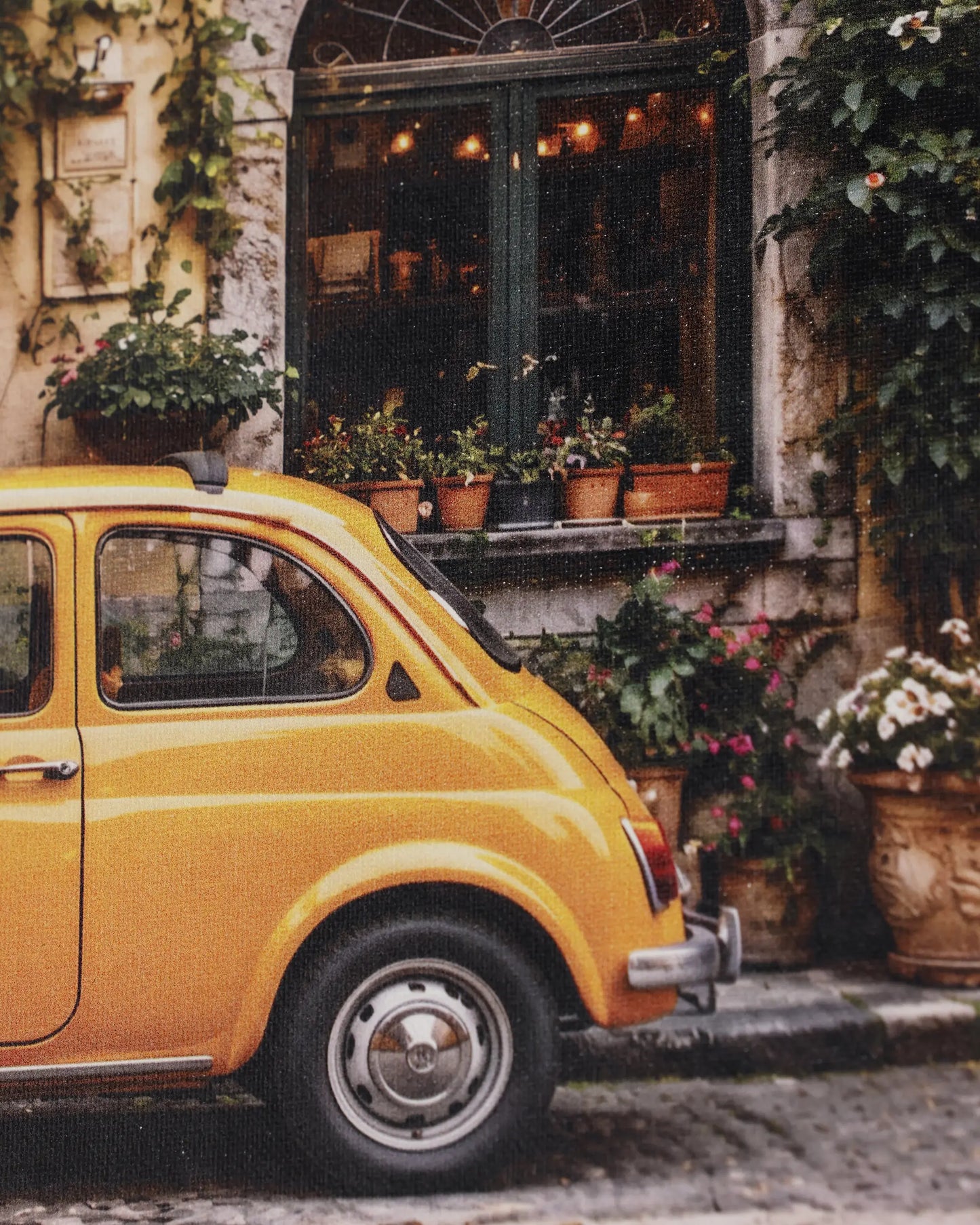 Yellow Car in Old Town Canvas Wall Art